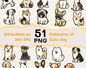 51 Dog Breed Clipart PNG – Cartoon Dog Collection for Crafts (Instant Download)