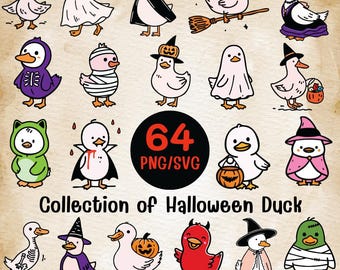 Halloween Duck Clipart Bundle, Kawaii Costumes PNG SVG (Digital Download)