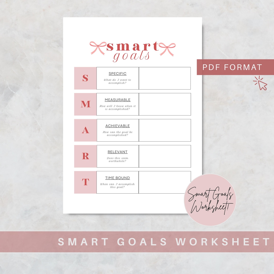 Pink SMART Goals Worksheet, Printable Goal Setting Template (PDF) - Etsy