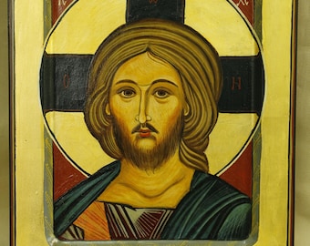 Jesus Christus Pantokrator, Handgemalte byzantinische Ikone Christliche Kunst kyrillische Ikone Geschenk für Patenkind Taufen