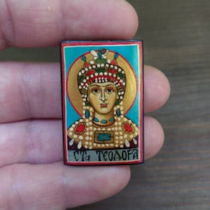 miniature icon of St Thedora the Empress,Orthodox Byzantine icon on wood,fathers day gift