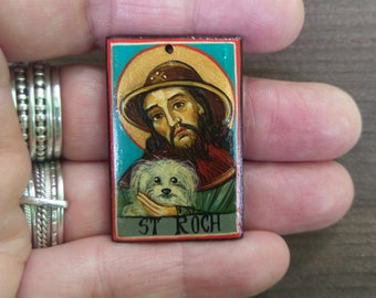 Miniature icon of Saint Roc,Roch,Rocco,Rock/St. of Dogs/Rollox/Rochus  Patron of Dogs and Dog Lovers, Handmade Necklace