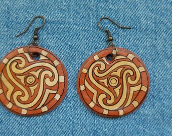 Cucuteni motif, earrings,Spiral Sacred Geometry,sacred geometry,art painting,folk art jewelry,hippie jewelry, Hand Painted Jewellery