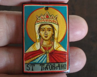 miniature icon of St Theophano the Empress,Orthodox Byzantine icon on wood,fathers day gift