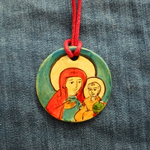 Religious Pendant- Madonna with Child Jesus- Mother & Child Pendant- Holy Pendant -Original Painting- Christian Pendant- Christian Orthodox