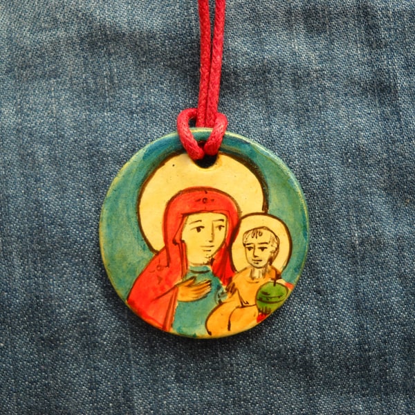 Byzantine Madonna - Mother's Day - 1.5 inches- Folk Art by Denise Clemenco- personalized baby baptism gifts - baptism gifts for godparents