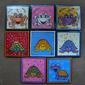 Ímã de tartaruga engraçado, conjunto de ímãs, presente de ímã, pequenas tartarugas marinhas, cerâmica feita à mão, ímãs tropicais, decoração tropical, decoração de praia