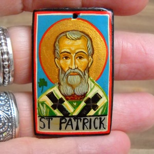 Miniature icon of Saint  Patrick of Ireland hand painted.byzantine icon,catholic icon,Saint Patrick,saint patrick day.Leprechaun