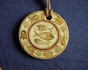 Religious Necklace - Religious Ceramic Pendant- Christian Fish Jesus Symbol-ichthus- Jesus Necklace, Jesus Necklaces, God Necklace