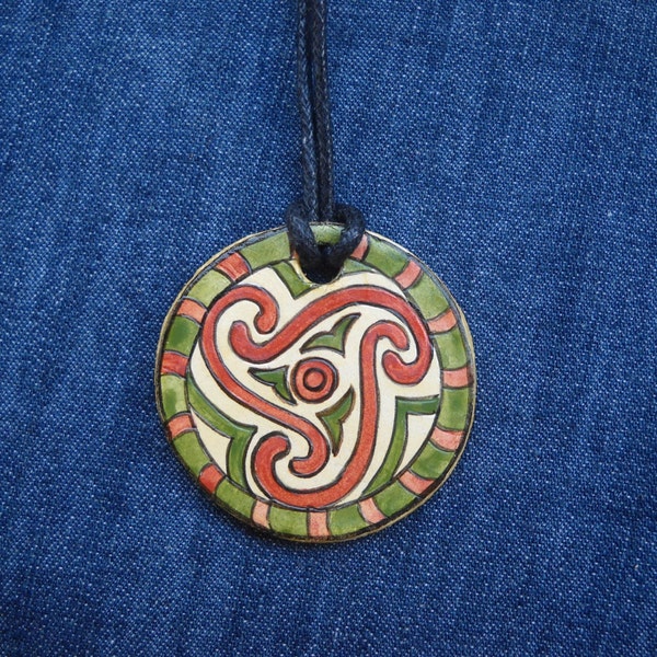 Wearable Art Pendant, Sacred Geometry,pendant motifs belonging Cucuteni,Folk Art,Hand Painted Jewellery- celtic love knot triskele celtic