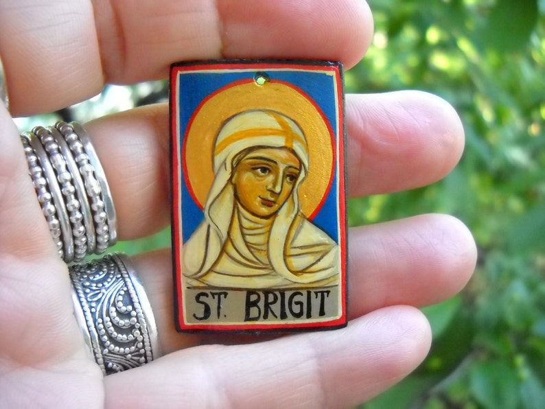 Miniature icon of St BRIGID of Ireland Patron,Saint of Midwives,babies,scholars,infants,byzantine icon.catholick icon.St Brigit.st Bridget image 1