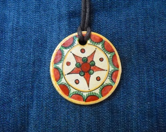 Romanian traditional motif, pendant, original folk art painting, folk art jewelry, God's eye, hippie jewelry, Hand Painted Jewellery