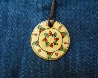 Romanian traditional motif, pendant, Flower Folk Hand Painted Jewellery - Pendant Necklace - Original Wearable Art