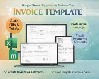 Invoice Template Google Sheets – Automated Freelance Billing Spreadsheet – Printable PDF, Small Business Invoice Generator, Instant Download