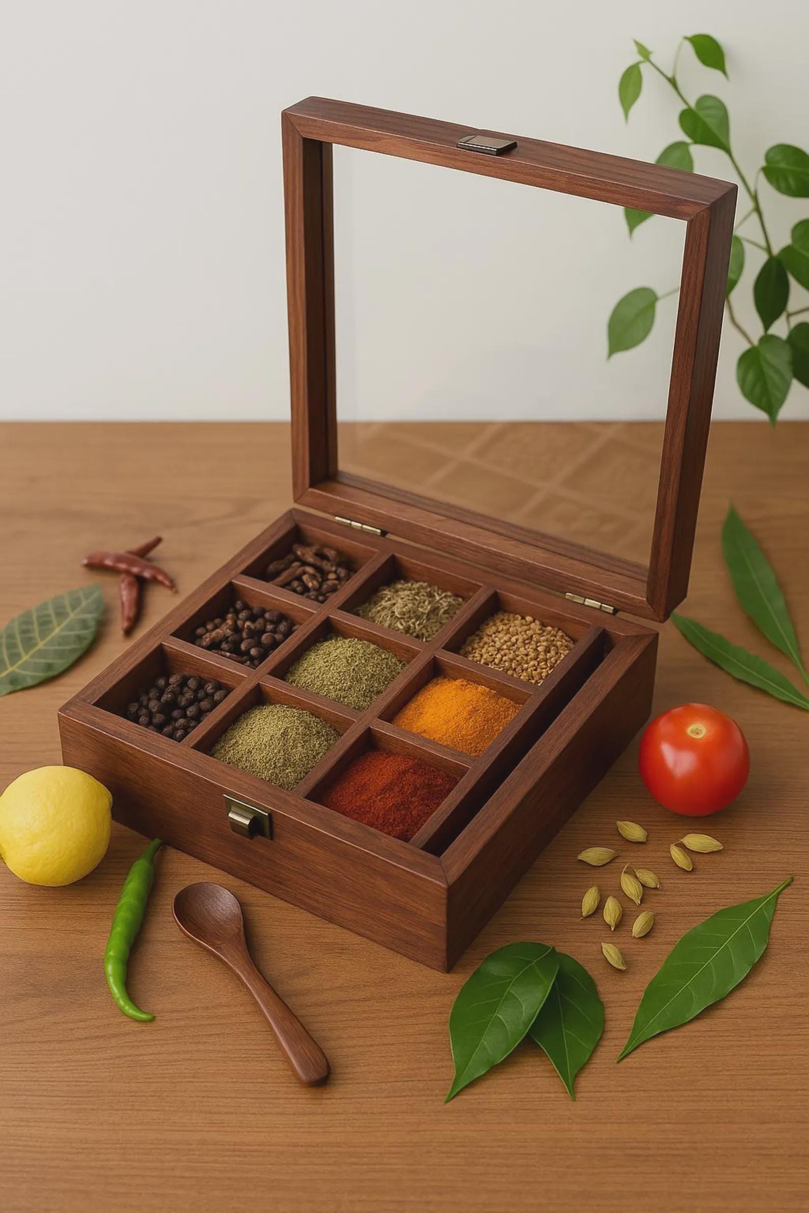 Hazel Edelstahl Masala Dabba – 7-teilige Luftdichte Gewürzbox Mit Deckel & Löffel | Für Die Küche