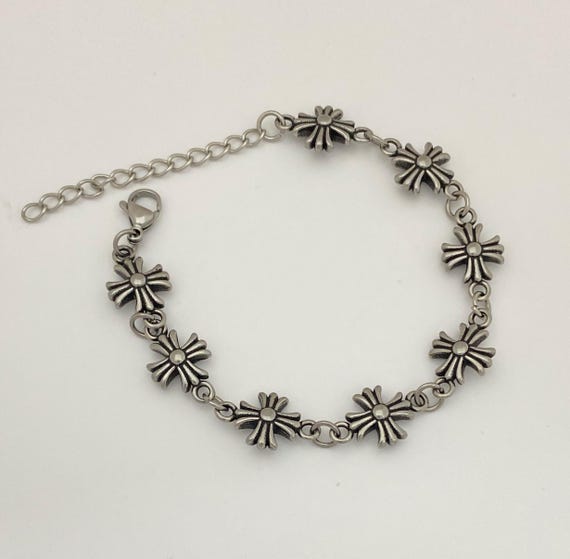 Vintage-style Cross Bracelet - Antique Finished Stainless Steel