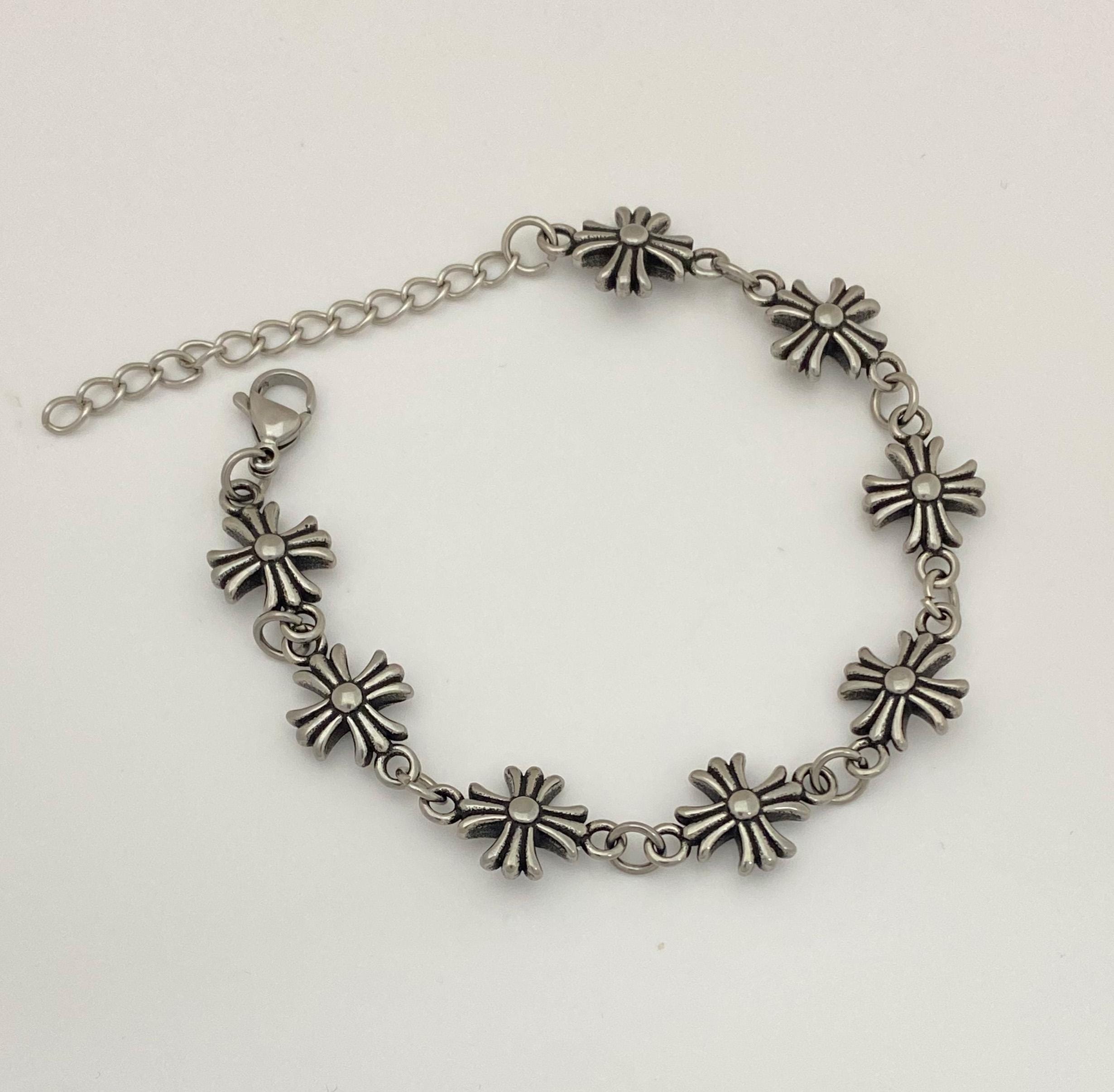 Vintage-style Cross Bracelet - Antique Finished Stainless Steel