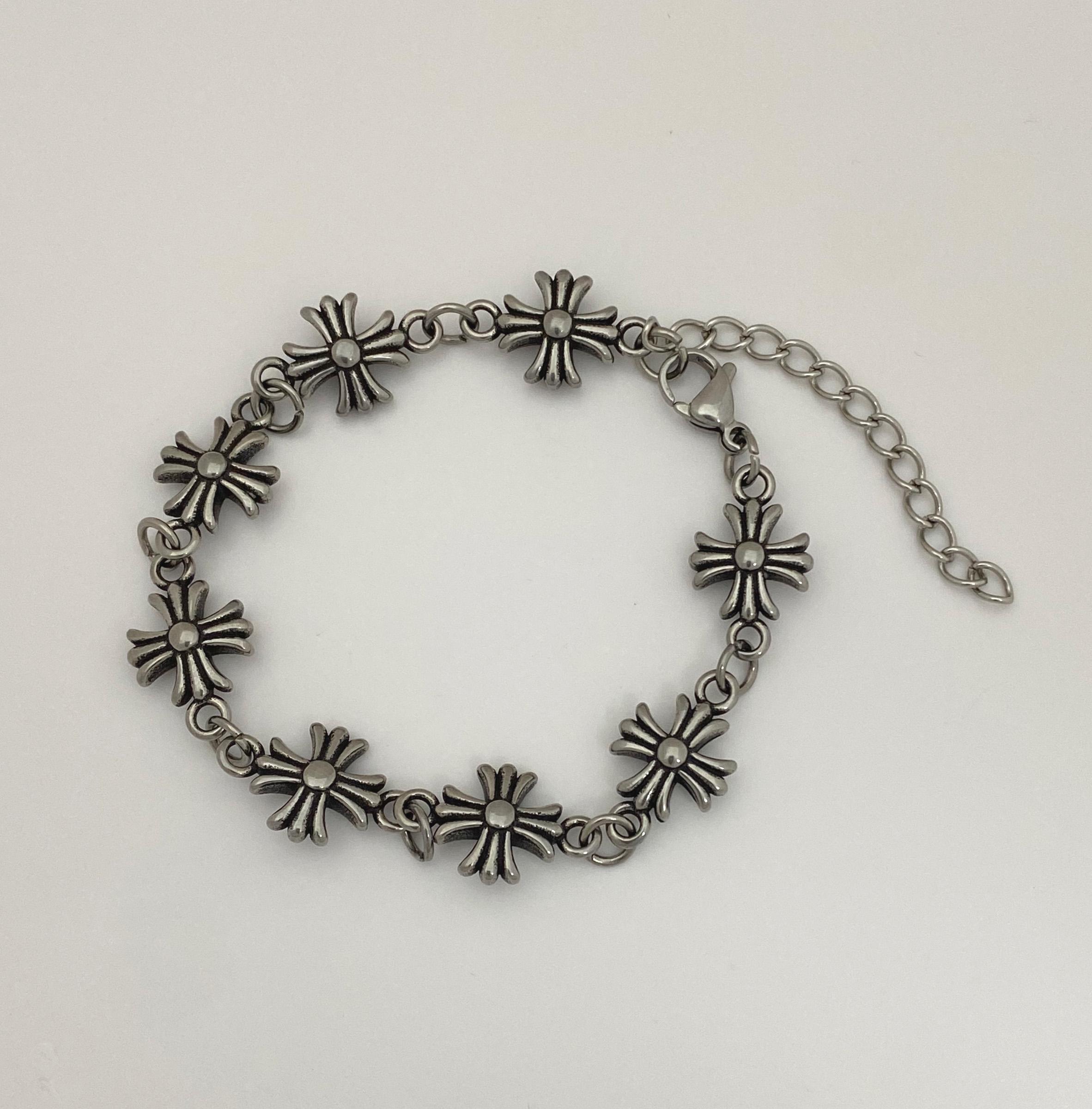 Vintage-style Cross Bracelet - Antique Finished Stainless Steel