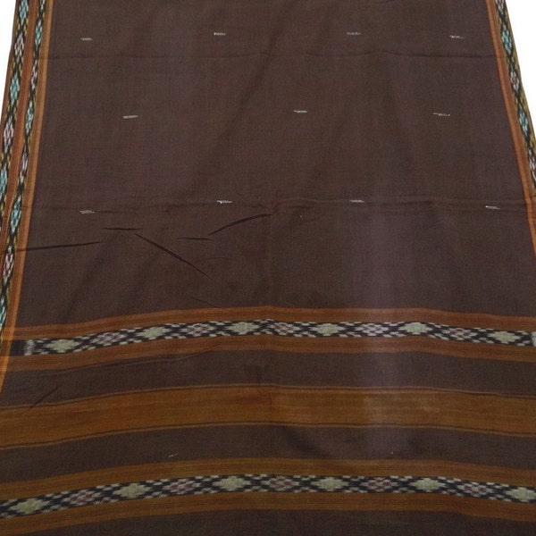 FREE SHIPPING Vintage Cotton Sari Used Dress Women Wrap Craft Recycled Fabric Brown Printed Saree - IPC199