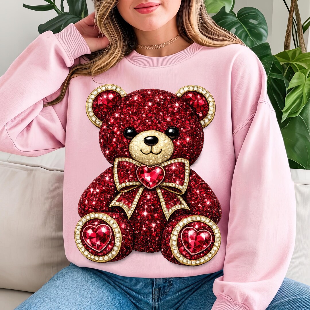 Valentines Teddy Bear Shirt PNG Design, Gift for Her, Glitter Heart ...