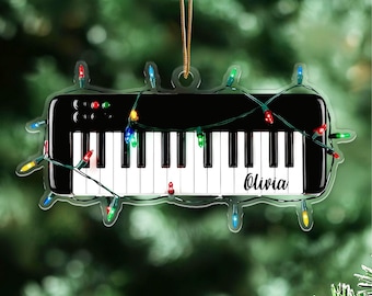 Personalized Keyboard Christmas Ornament, Custom Name Acrylic Decor, Piano Ornament With Colorful Lights, Gift For Musicians, Piano Players
