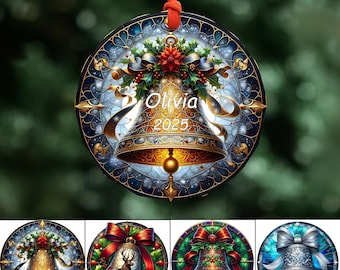 Stained Glass Christmas Bell Ornament, Custom Name & Year Ornament, Exquisite Christmas Tree Decoration, Christmas Gift, Stained Glass Art