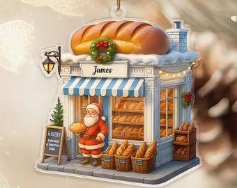 Bakery Christmas Ornament, Custom Name Acrylic Decoration, Gift For Bakers, Cozy French Bakery Design, Foodie & Winter Village Theme Decor