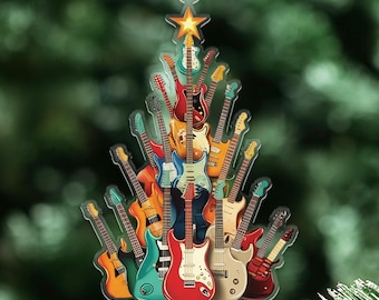 Guitar Christmas Tree Ornament, Custom Name Ornament, Acrylic Decor For Music Lovers, Colorful Electric Guitars Design, Gift For Guitarist
