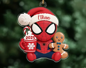 Enfeite de Natal do Homem-Aranha Bebê, Personalizado com Nome, em Acrílico, Lembrança de Natal para Crianças, Decoração de Árvore de Super-Herói