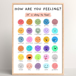 Emoji Kids Feelings Poster Printable Emotions Chart Classroom Decor Calming Tools for Calm Down Corner Emotional Regulation Classroom Poster