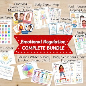 Zestaw do regulacji emocji dla dzieci Zestaw do spokojnego kącika Tabela emocji Strategia radzenia sobie Fiszki Terapia somatyczna Narzędzie wizualne Uczucia do druku