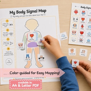 Körpersignalkarte für Kinder, Aktivität zur Emotionsregulation, Ressourcen zur Interozeptionstherapie, Arbeitsblätter für den SEL-Unterricht, Gefühls-Check-in, Körperempfindungen