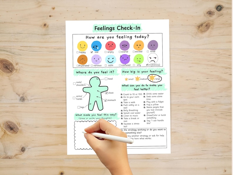 Feel. Check Sign Feelings Check-in Worksheet Printable Emotion Chart for Kids Emotional ...