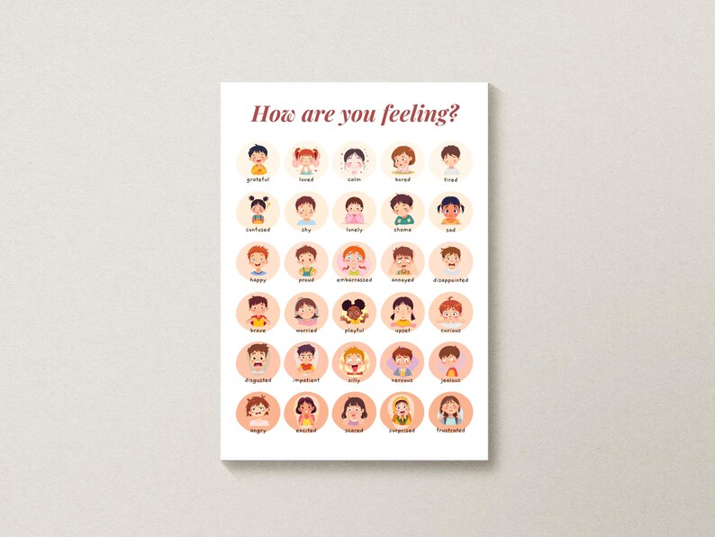 Feelings Chart Printable Emotions Poster for Kids Toddler Activities ...