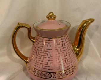 Vintage Hall Tricolator Pink Teapot  China Ceramic Farmhouse Kitchen Cottage Chic Decor Small Display Prop