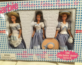 Three Vintage Little Debbie small Barbie Dolls NIB