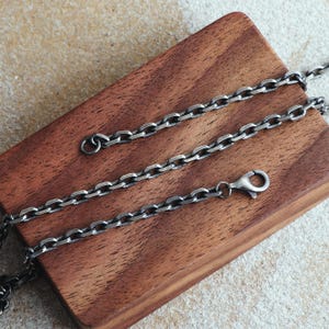 Cadena de cable de 2 mm, cadena de ancla de plata esterlina oxidada, collar vikingo unisex, disponible en todas las longitudes.