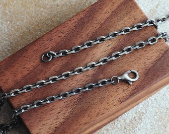 Cadena de cable de 2 mm, cadena de ancla de plata esterlina oxidada, collar vikingo unisex, disponible en todas las longitudes.