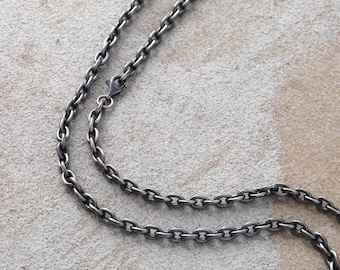 Corrente de prata 925 maciça oxidada, estilo cabo, para colar masculino com pingente de âncora, 2,5 mm