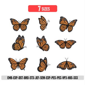 Mini Monarch Butterfly Embroidery Design, Fluttering Butterfly Machine Embroidery, Insect Embroidery Pattern, Left Chest Logo Design