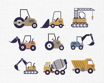 Construction Trucks Embroidery Design | Digger-Excavator-Crane Machine Embroidery Files | 5 Sizes | Instant Download | Best Seller