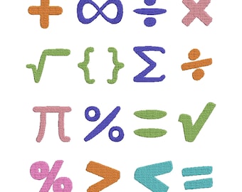 Math Symbols Embroidery Designs Set: Back To School Student Embroidery, Math Signs Machine Embroidery Pattern, 6 Sizes-Instant Download