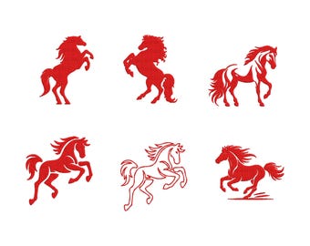 Paard borduurwerk ontwerpbundel, paard silhouet & omtrek machineborduurbestanden | Westernpaardenset | 12 maten | Direct downloaden