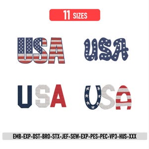 American Flagged USA Embroidery Design: 4th of July Patriotic Machine Embroidery, USA Left Chest Logo Embroidery, 11 Sizes-Instant Download
