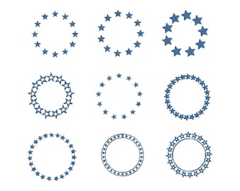 Borduurontwerpen Circle of Blue Stars: Circle of Stars Blue machineborduurwerk, borduurpatroon sterren | 5 maten: direct downloaden