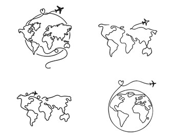 World Map Outline Embroidery Design: Earth Continents Embroidery, World Map Outline Emb, Travel Geography Map 13 Sizes | Instant Download