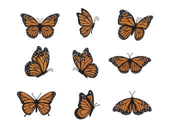 Conjunto de diseños de bordado de mini mariposa monarca, bordado a máquina de mariposa revoloteando / patrón de bordado de insectos / 7 tamaños - Descarga instantánea