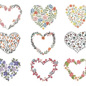 Floral Heart Embroidery Design | Flower Heart Machine Embroidery File | Romantic Valentine Wedding Pattern | 5 Sizes–Instant Download