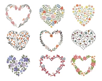 Floral Heart Embroidery Design | Flower Heart Machine Embroidery File | Romantic Valentine Wedding Pattern | 5 Sizes–Instant Download