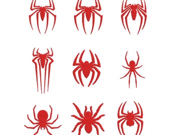 Spider Symbol Embroidery Design Bundle, Comic Inspired Spider Machine Embroidery Files | Spider Hero Style Logo 12 Sizes | Instant Download